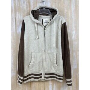 Roebuck & Co Hoodie Jacket Mens Size M Two Tone Beige Brown Full Zip Sweatshirt
